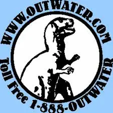 Blue background with dinosaur and contact details